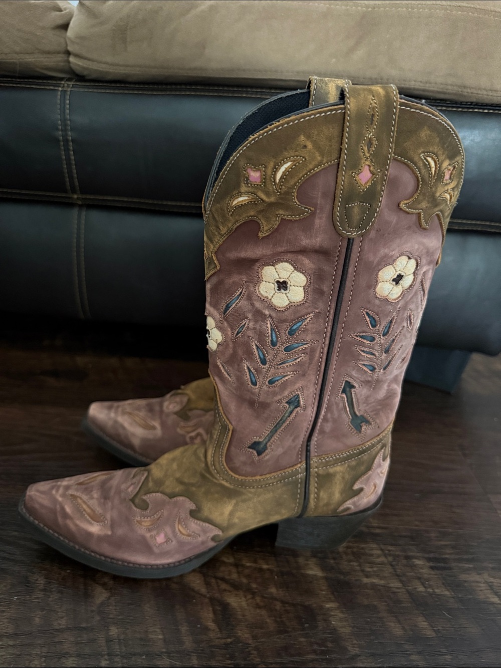 Laredo Women’s Tan/Pink Miss Kate Floral Arrow Western Cowgirl Boots  | W9